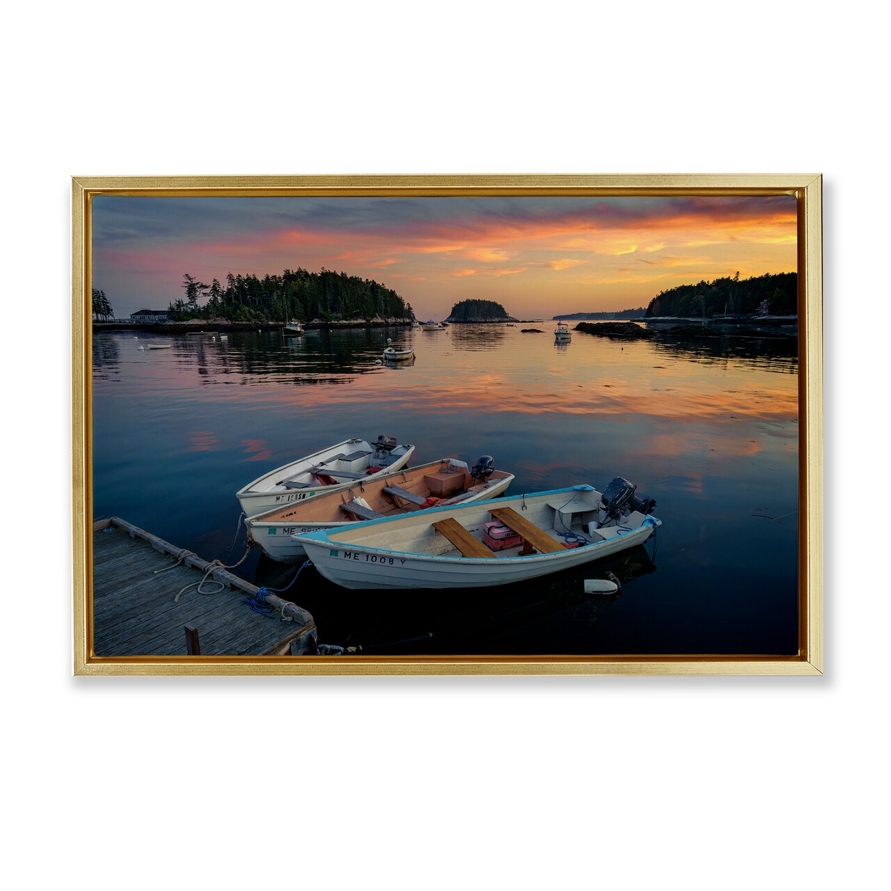 Stupell Industries Three Boats at Sunset Framed Floater Canvas Wall Art Design by Rick Berk